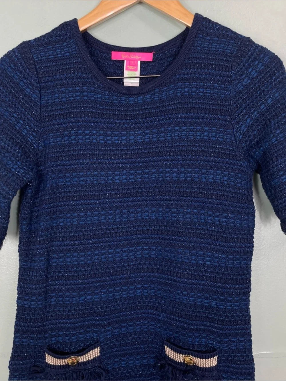 Lilly‎ Pulitzer Beckington Mini Sweater Dress Tweed Navy Blue Women Small